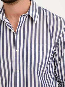 Men | Mill Shirt | Wide Striped Cotton Poplin Navy x White