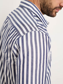 Men | Mill Shirt | Wide Striped Cotton Poplin Navy x White