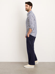 Men | Mill Shirt | Wide Striped Cotton Poplin Navy x White