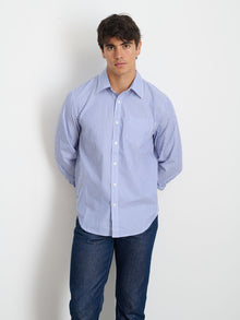 Men | Mill Shirt | Striped Poplin Blue x White