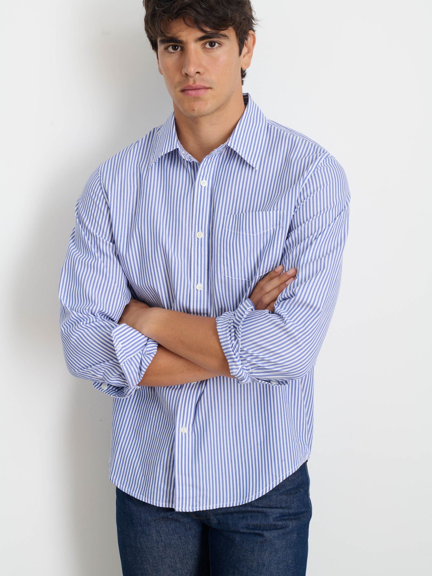 Men | Mill Shirt | Striped Poplin Blue x White