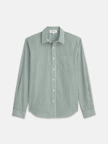 Men | Mill Shirt | Striped Cotton Poplin Dark Green x White