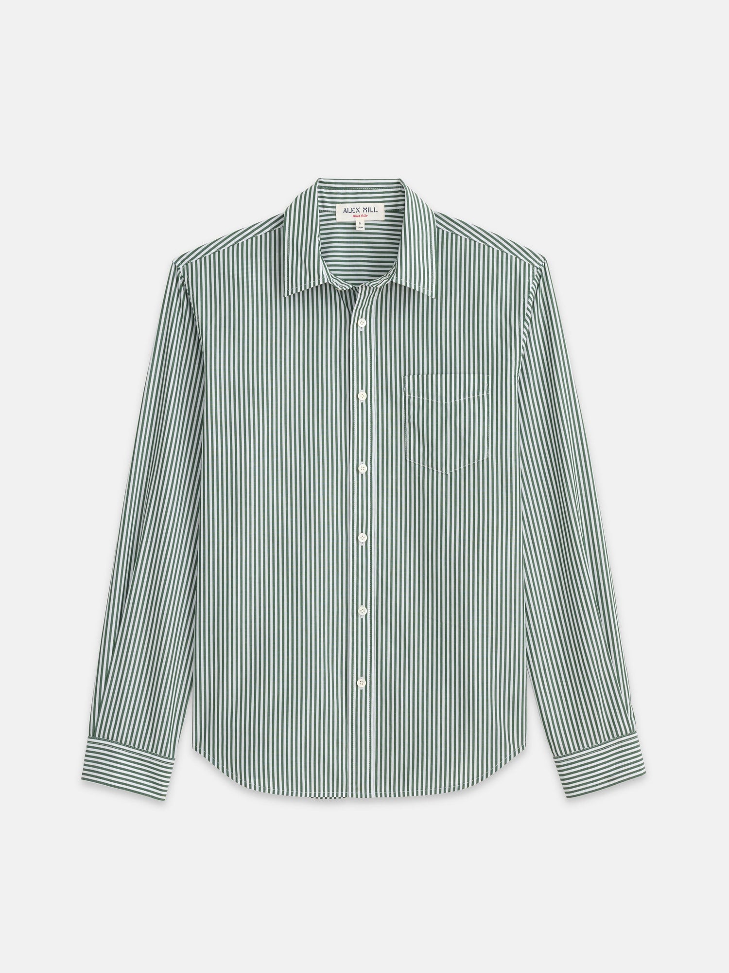 Men | Mill Shirt | Striped Cotton Poplin Dark Green x White