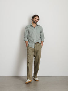 Men | Mill Shirt | Striped Cotton Poplin Dark Green x White