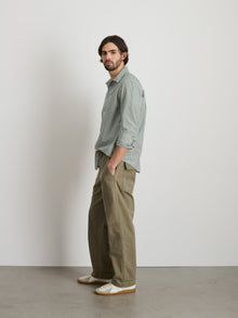 Men | Mill Shirt | Striped Cotton Poplin Dark Green x White