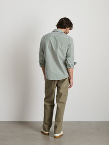 Men | Mill Shirt | Striped Cotton Poplin Dark Green x White