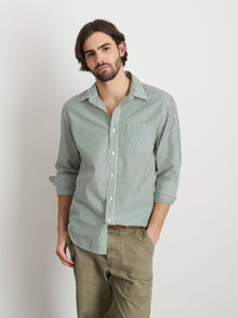 Men | Mill Shirt | Striped Cotton Poplin Dark Green x White