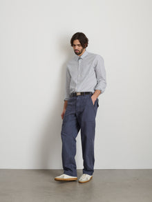 Men | Mill Shirt | Ticking Stripe Ivory x Blue x Navy Stripe
