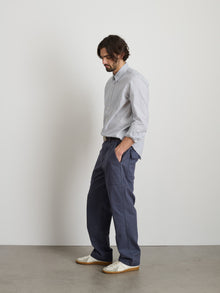 Men | Mill Shirt | Ticking Stripe Ivory x Blue x Navy Stripe