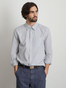 Men | Mill Shirt | Ticking Stripe Ivory x Blue x Navy Stripe