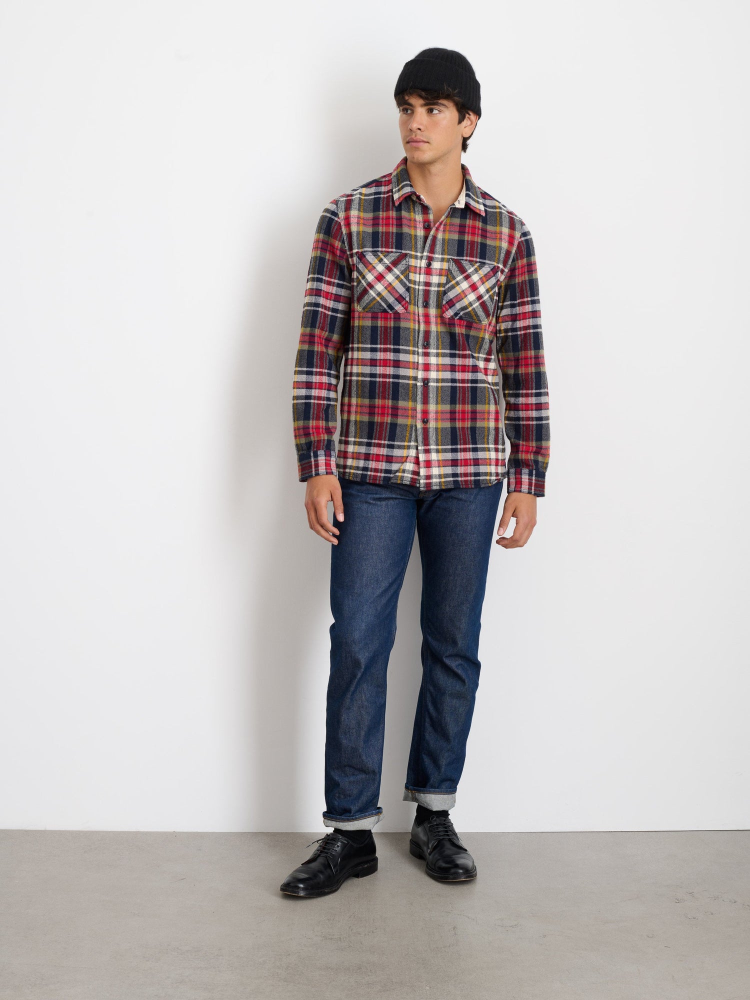Men | Chore Shirt | Vintage Wash Flannel Red x Navy Plaid