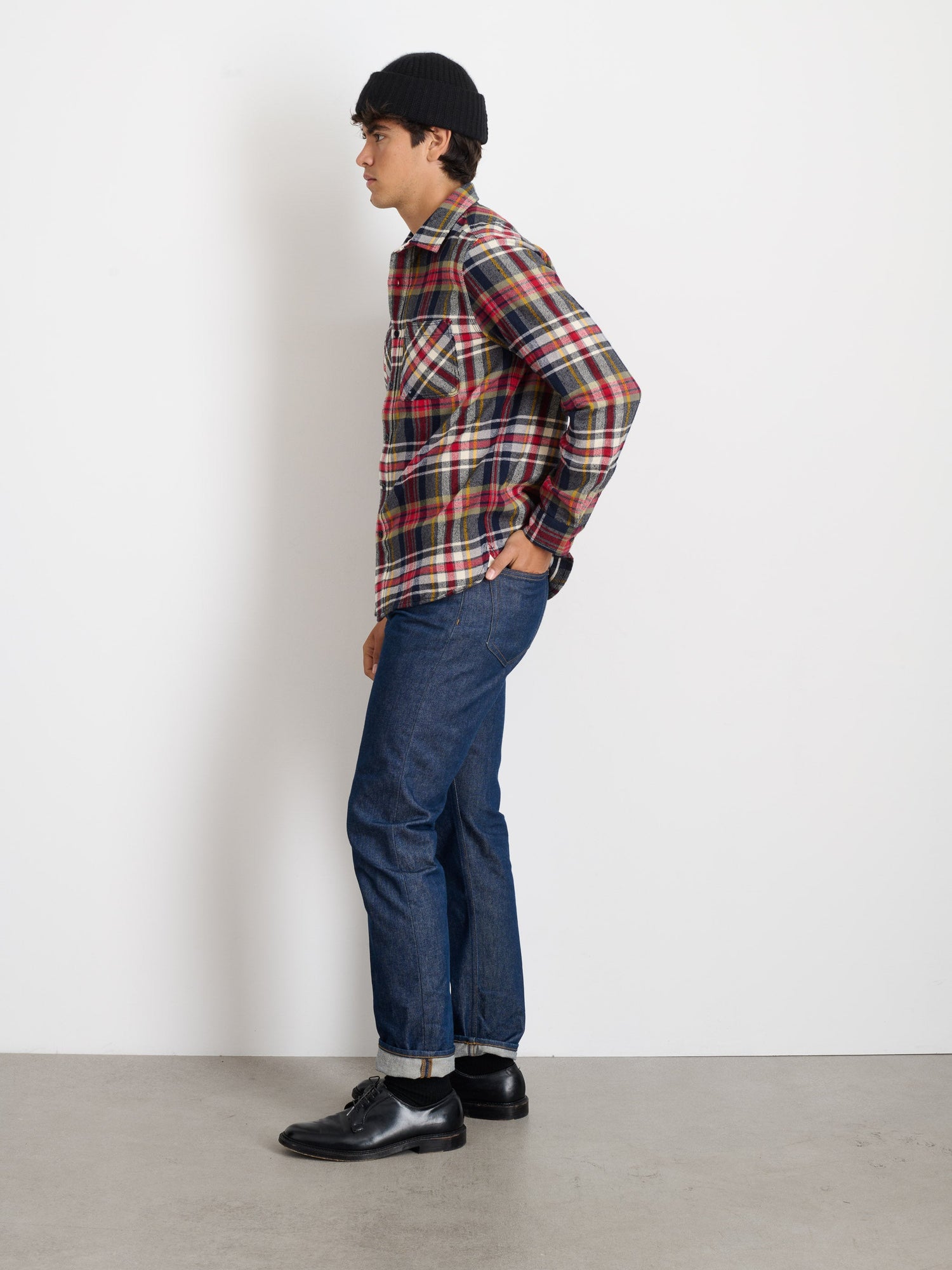 Men | Chore Shirt | Vintage Wash Flannel Red x Navy Plaid