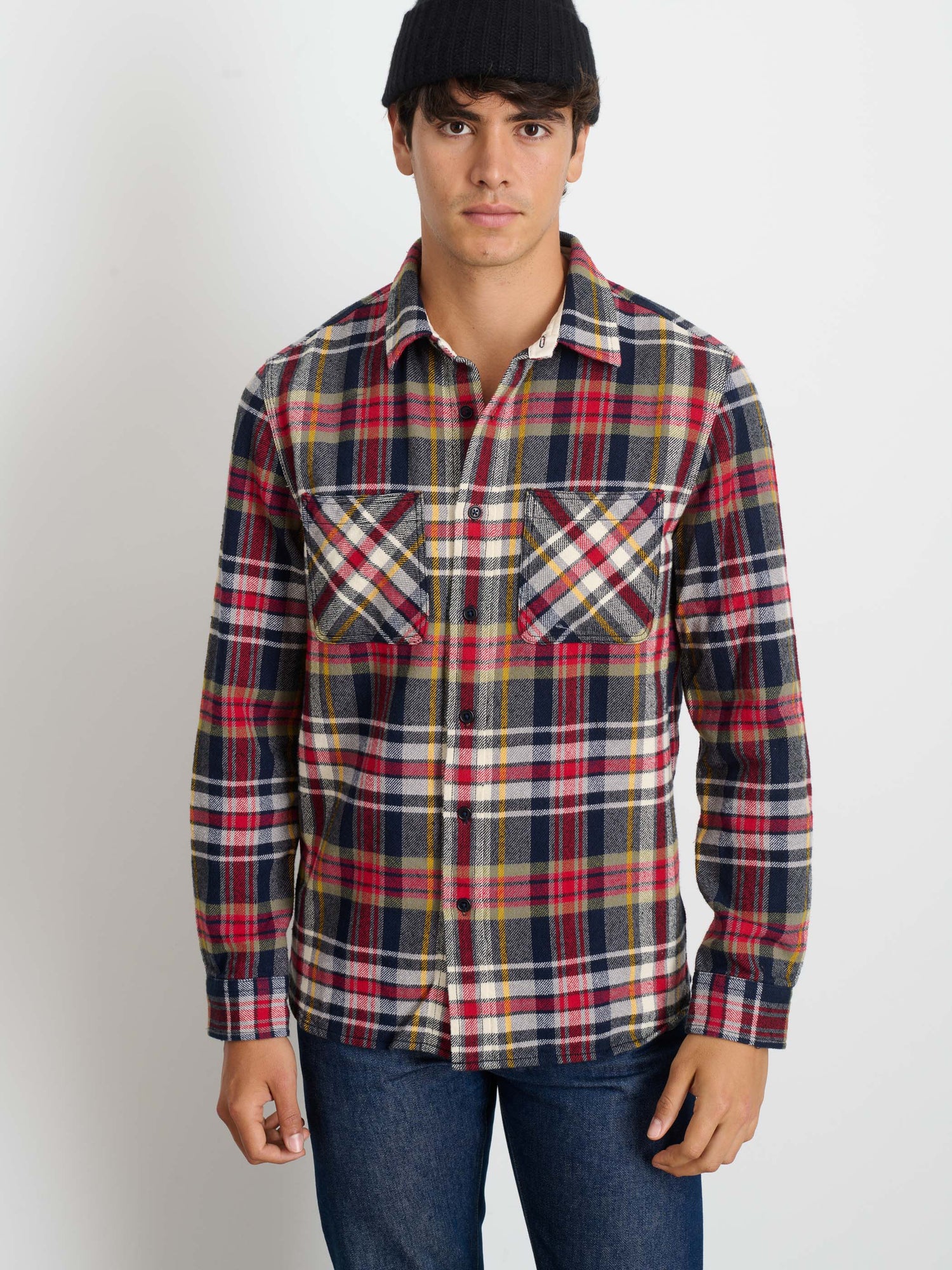Men | Chore Shirt | Vintage Wash Flannel Red x Navy Plaid