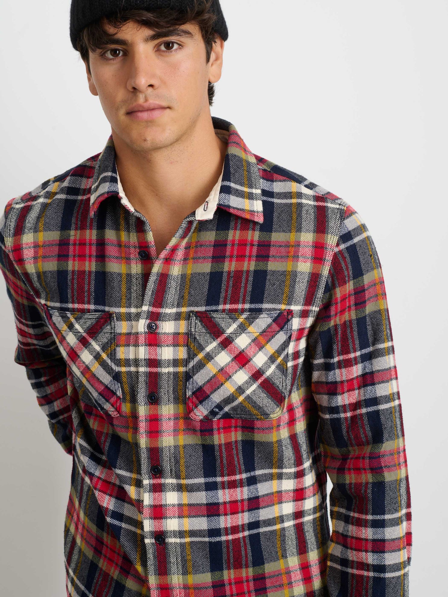 Men | Chore Shirt | Vintage Wash Flannel Red x Navy Plaid