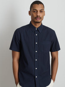 Men | Short Sleeve Mill Shirt | Cotton Poplin Dark Navy