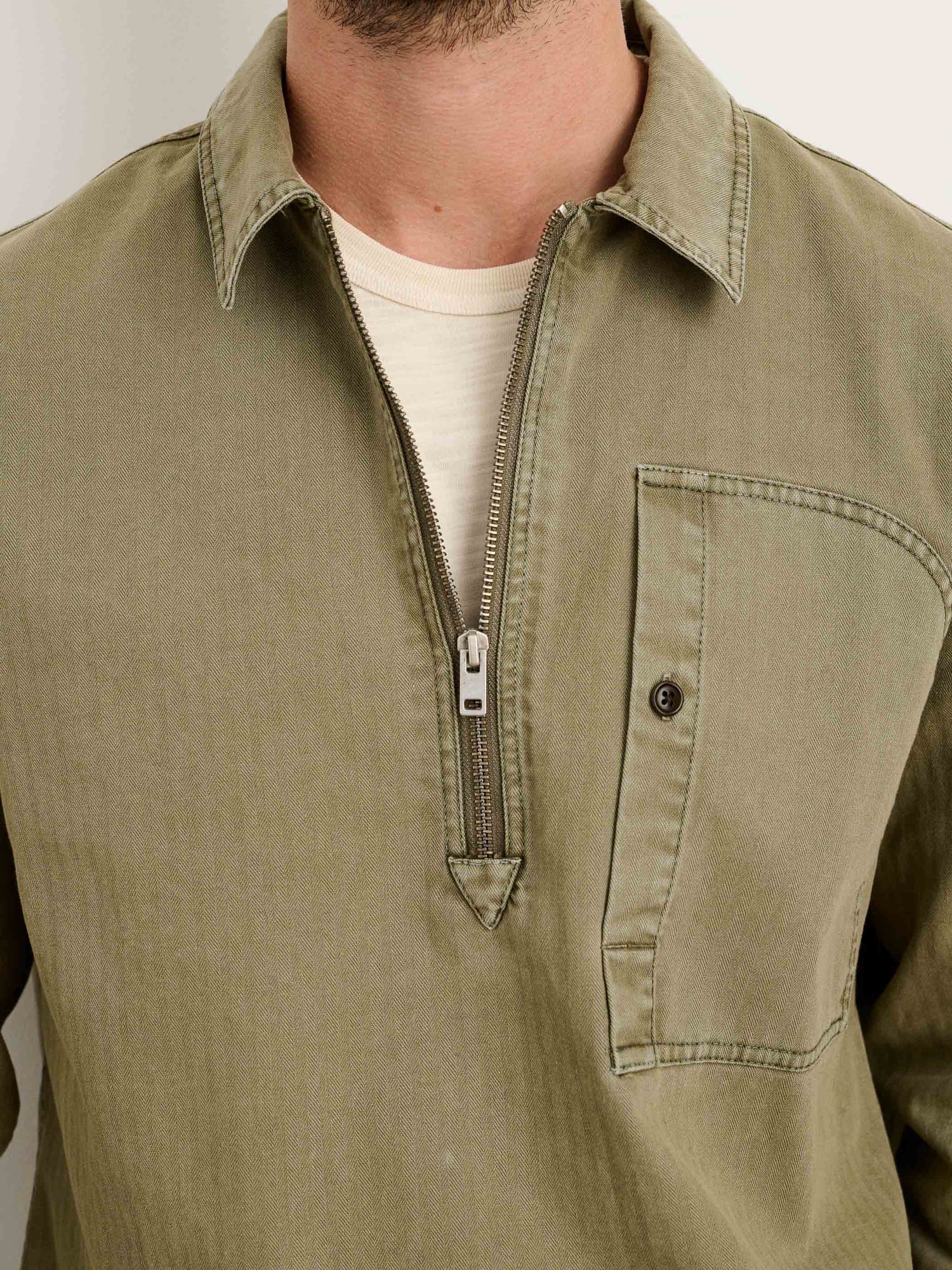 Men | Ryder Popover | Cotton Herringbone Faded Olive