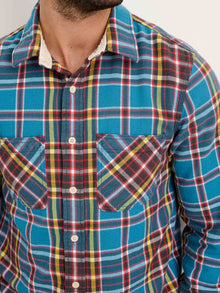 Men | Chore Shirt | Blue Plaid Flannel Bright Blue
