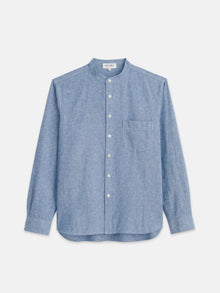 Men | Easy Band Collar Shirt | Chambray Blue Chambray