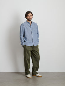 Men | Easy Band Collar Shirt | Chambray Blue Chambray