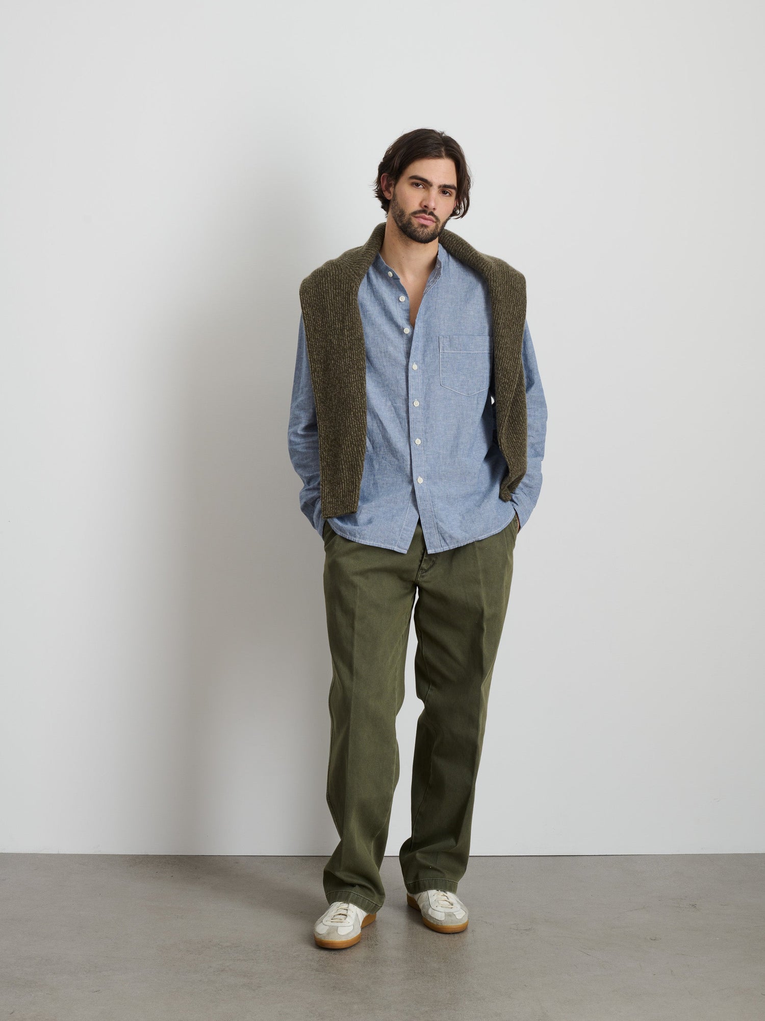 Men | Easy Band Collar Shirt | Chambray Blue Chambray