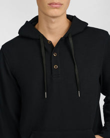 Mens | Waffle Half Button Hoodie | Black