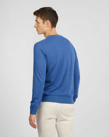Mens | Extra Fine Merino Wool Crewneck Sweater | Cobalt Blue Melange