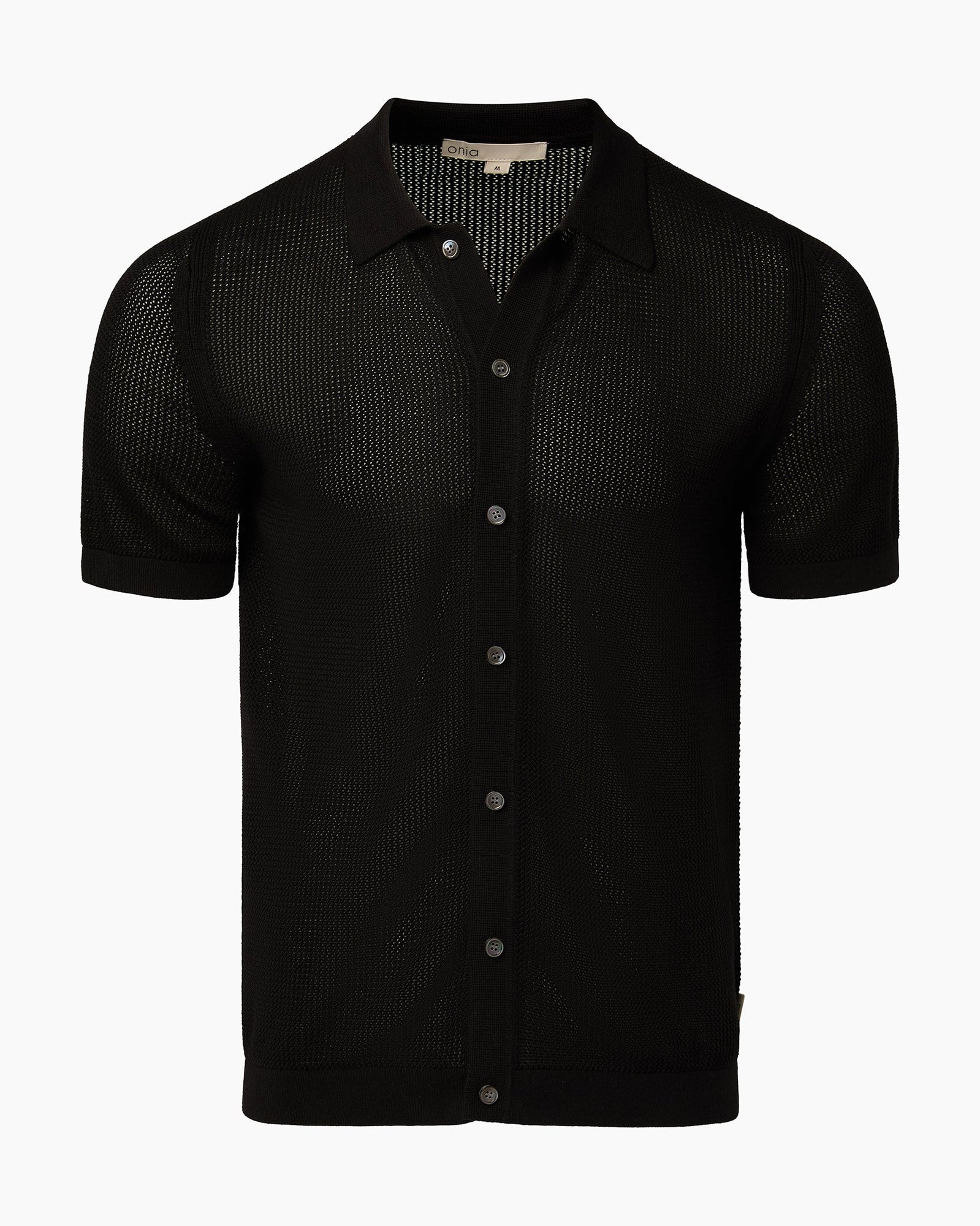 Mens | Crochet Knit Button Up Shirt | Black