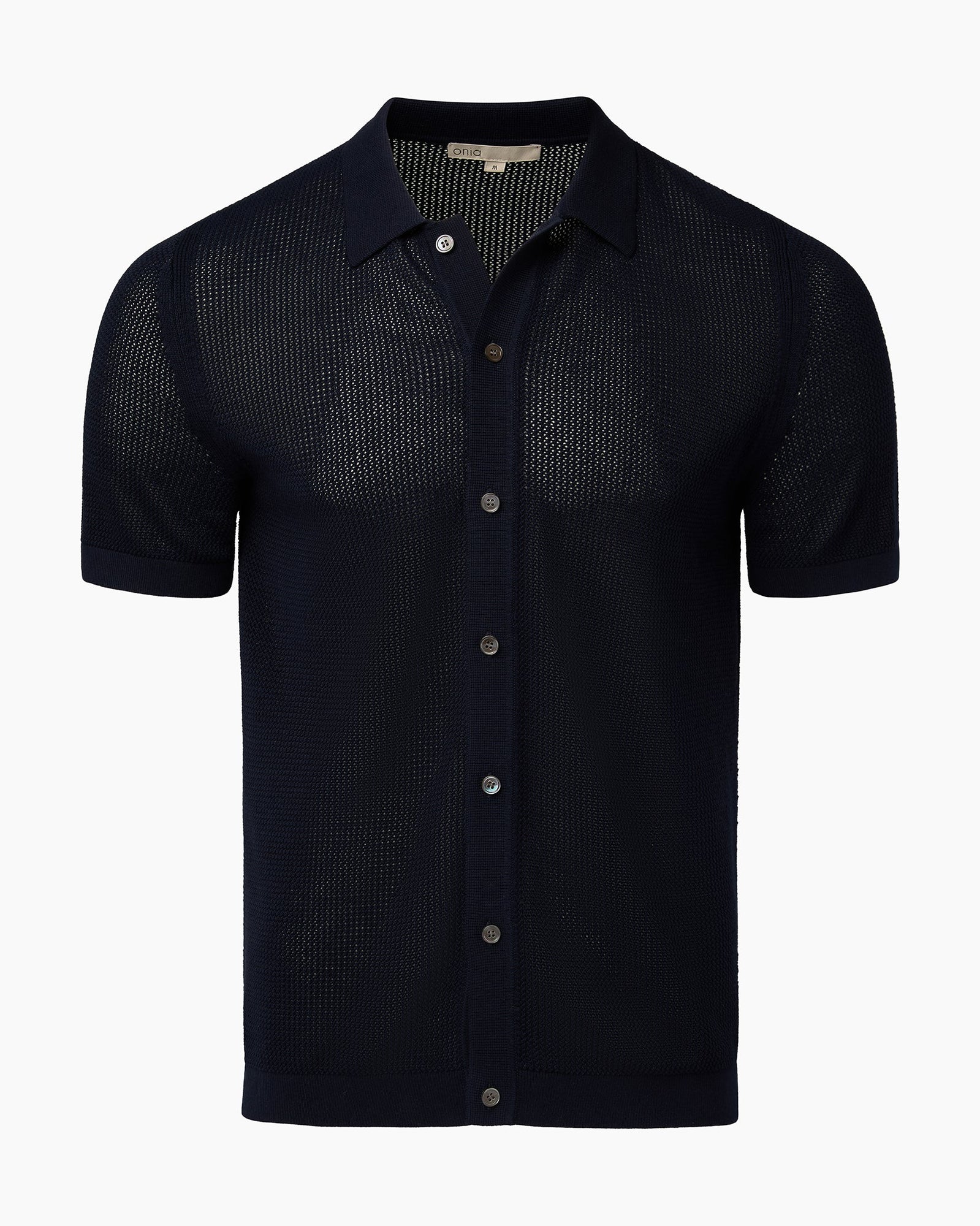 Mens | Crochet Knit Button Up Shirt | Deep Navy