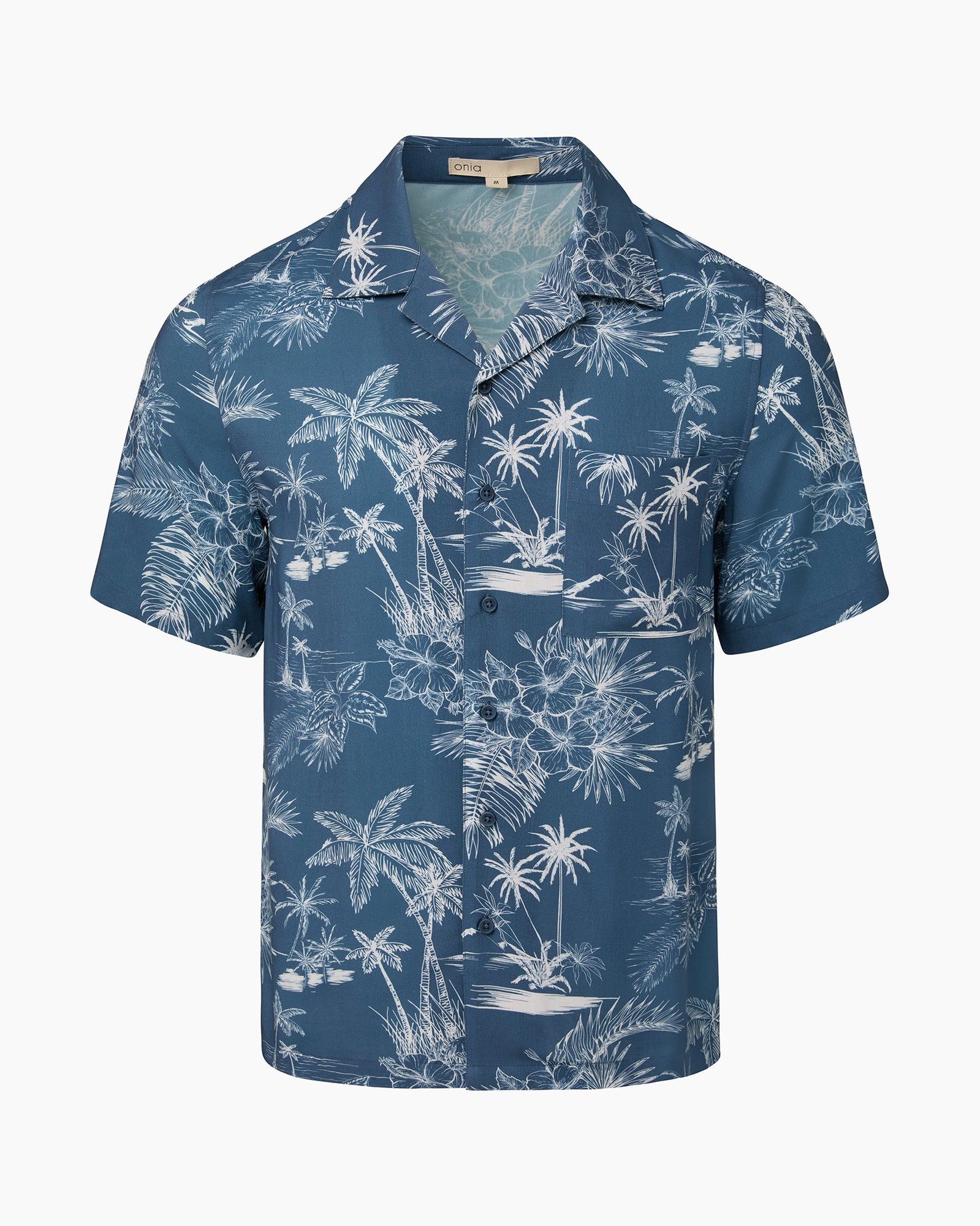 Mens | Viscose Camp Collar Shirt | Vintage Indigo/White