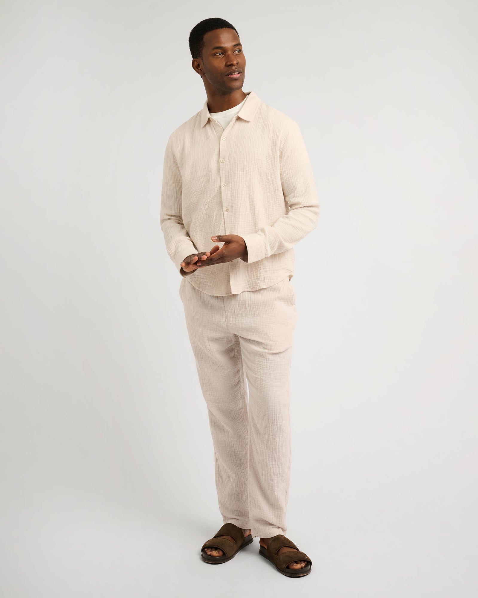 Mens | Cotton Gauze Pull-on Pant | Stone
