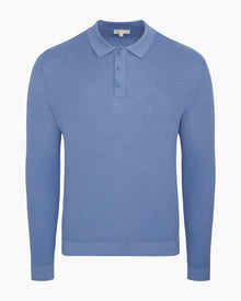 Mens | Cotton Textured Knit Long Sleeve Polo Sweatshirt | Indigo