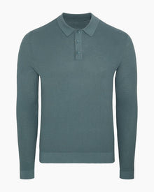 Mens | Cotton Textured Knit Long Sleeve Polo Sweatshirt | Fern