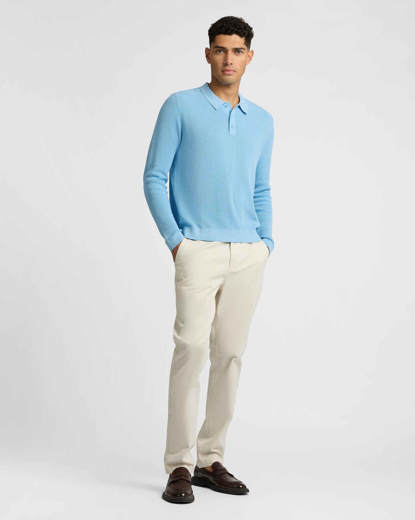 Mens | Cotton Textured Knit Long Sleeve Polo Sweatshirt | Seaport