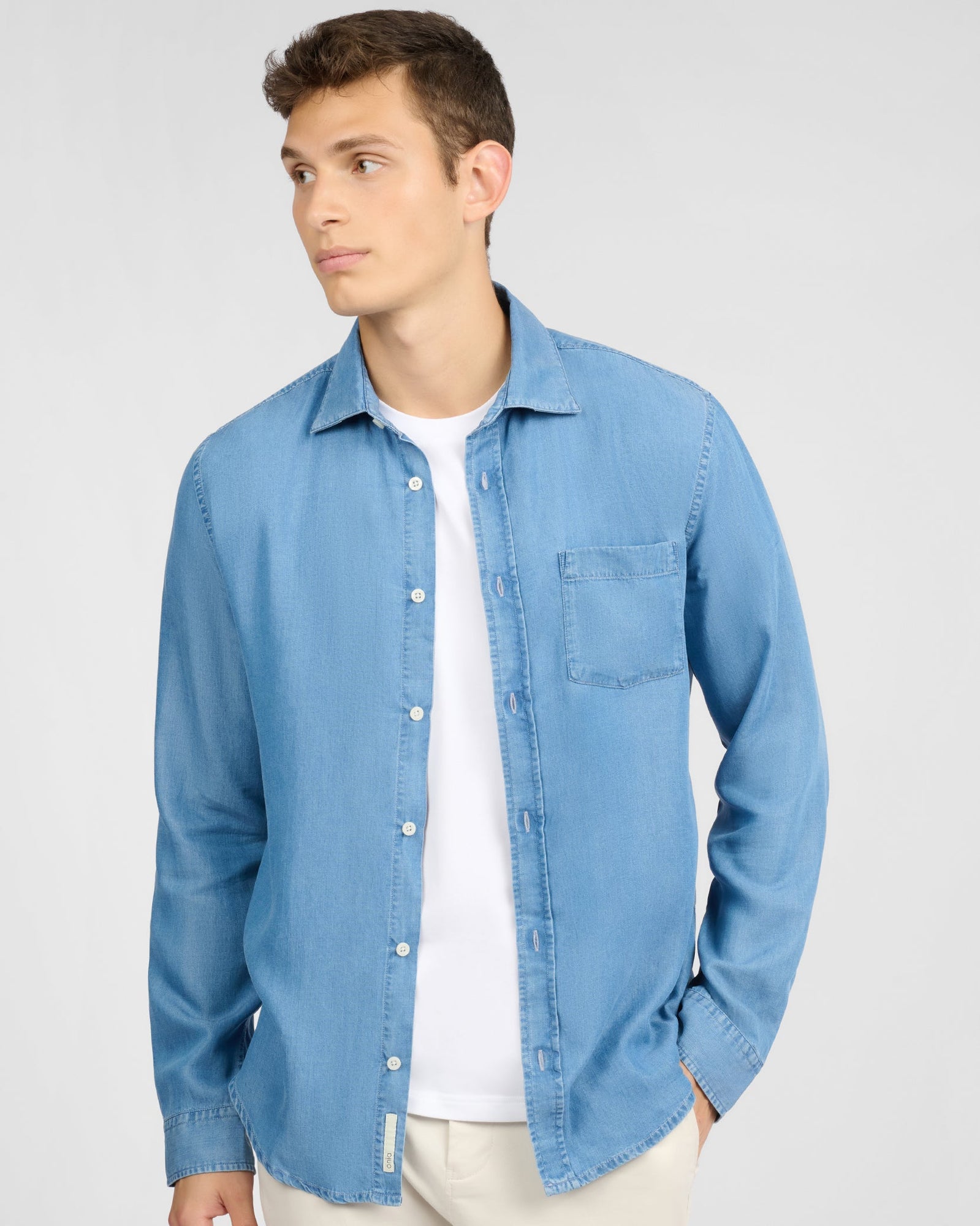 Mens | Denim Chambray Long Sleeve Shirt | Medium Chambray