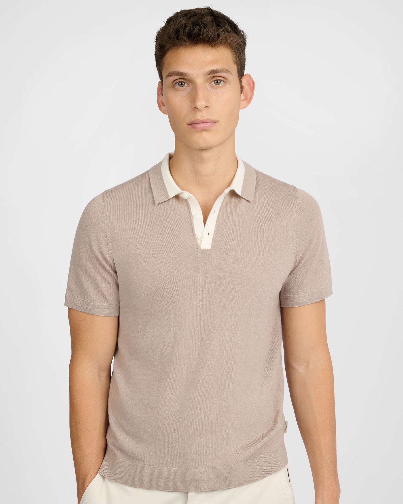 Mens | Extra Fine Merino Wool Polo | Oxford Tan/White