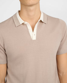 Mens | Extra Fine Merino Wool Polo | Oxford Tan/White