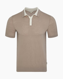 Mens | Extra Fine Merino Wool Polo | Oxford Tan/White