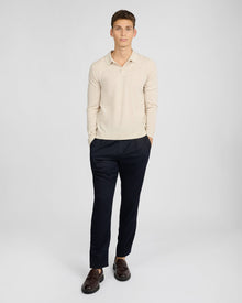 Mens | Extra Fine Merino Wool Long Sleeve Polo | Stone Melange