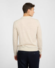 Mens | Extra Fine Merino Wool Long Sleeve Polo | Stone Melange