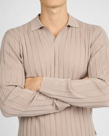 Mens | Extra Fine Merino Wool Johnny Collar Polo | Oxford Tan