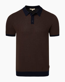 Mens | Cotton Textured Knit Polo | Chesnut/Deep Navy