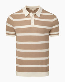 Mens | Cotton Textured Knit Polo | Tan/White