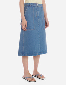 Womens | Workwear Washed Denim Skirt | Light Stone Indigo