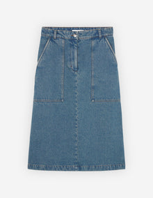 Womens | Workwear Washed Denim Skirt | Light Stone Indigo