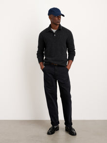 Men | Polo Sweater | Washed Cashmere Charcoal