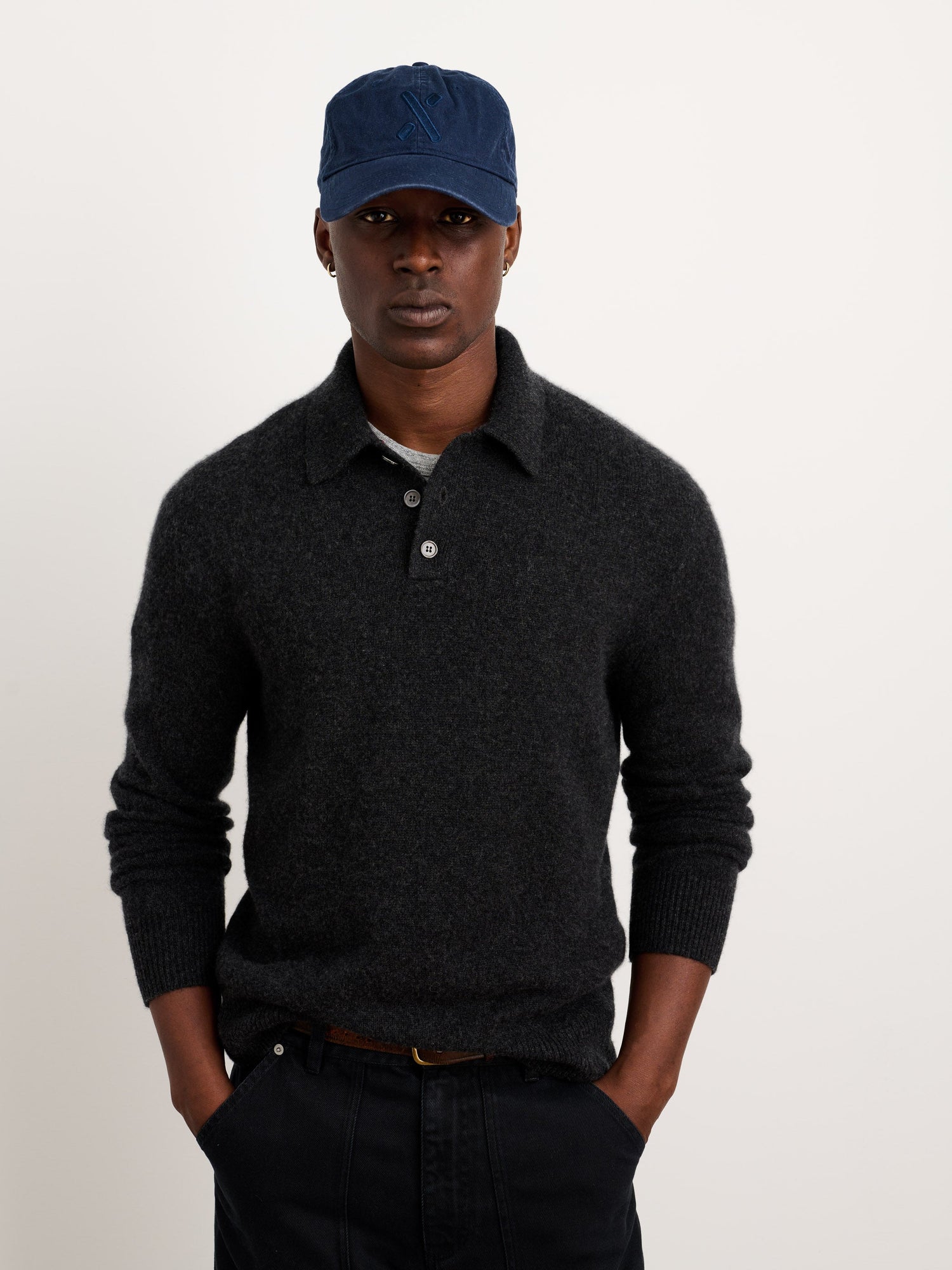 Men | Polo Sweater | Washed Cashmere Charcoal