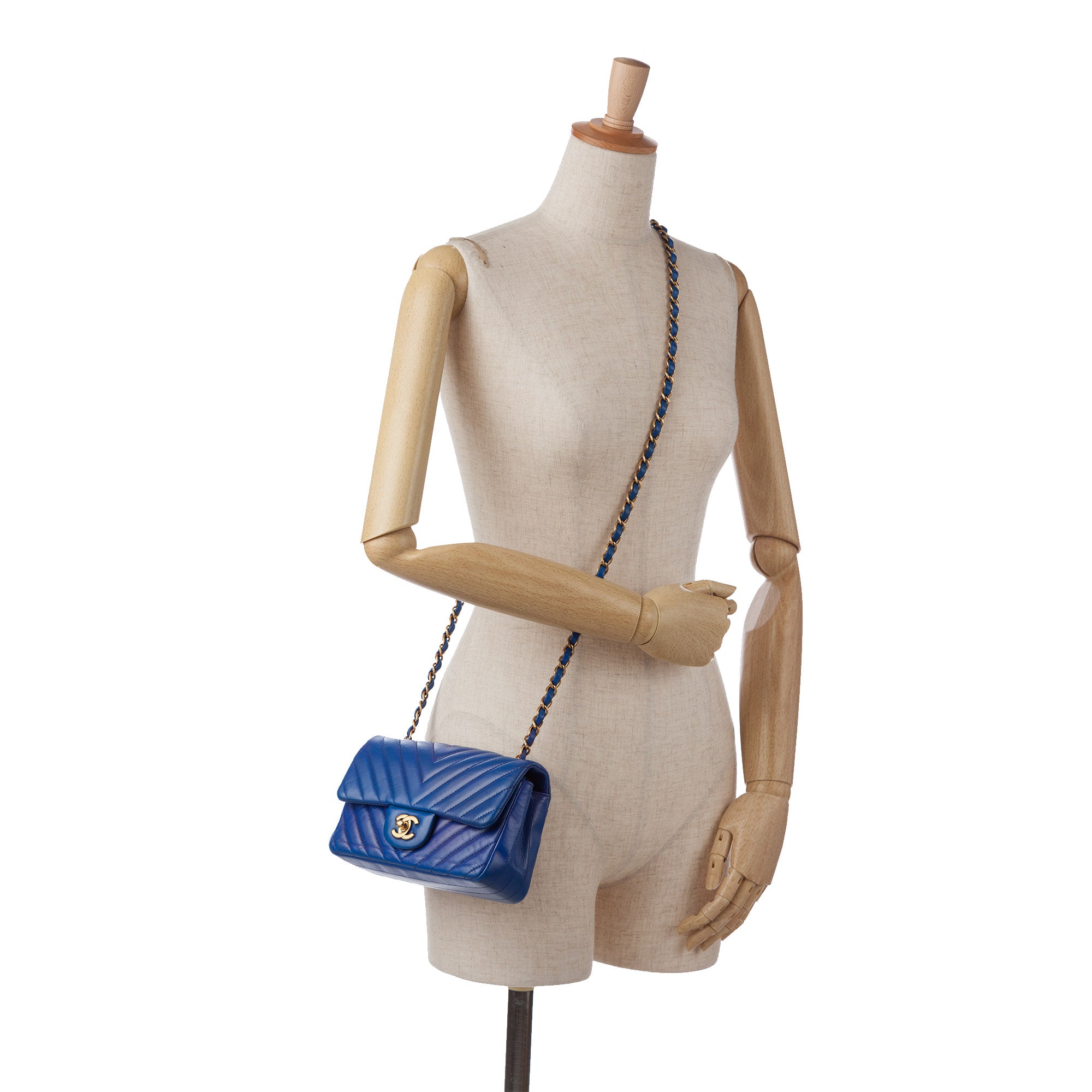 Chanel | Pre-Owned Mini Rectangular Chevron Lambskin Flap | Blue