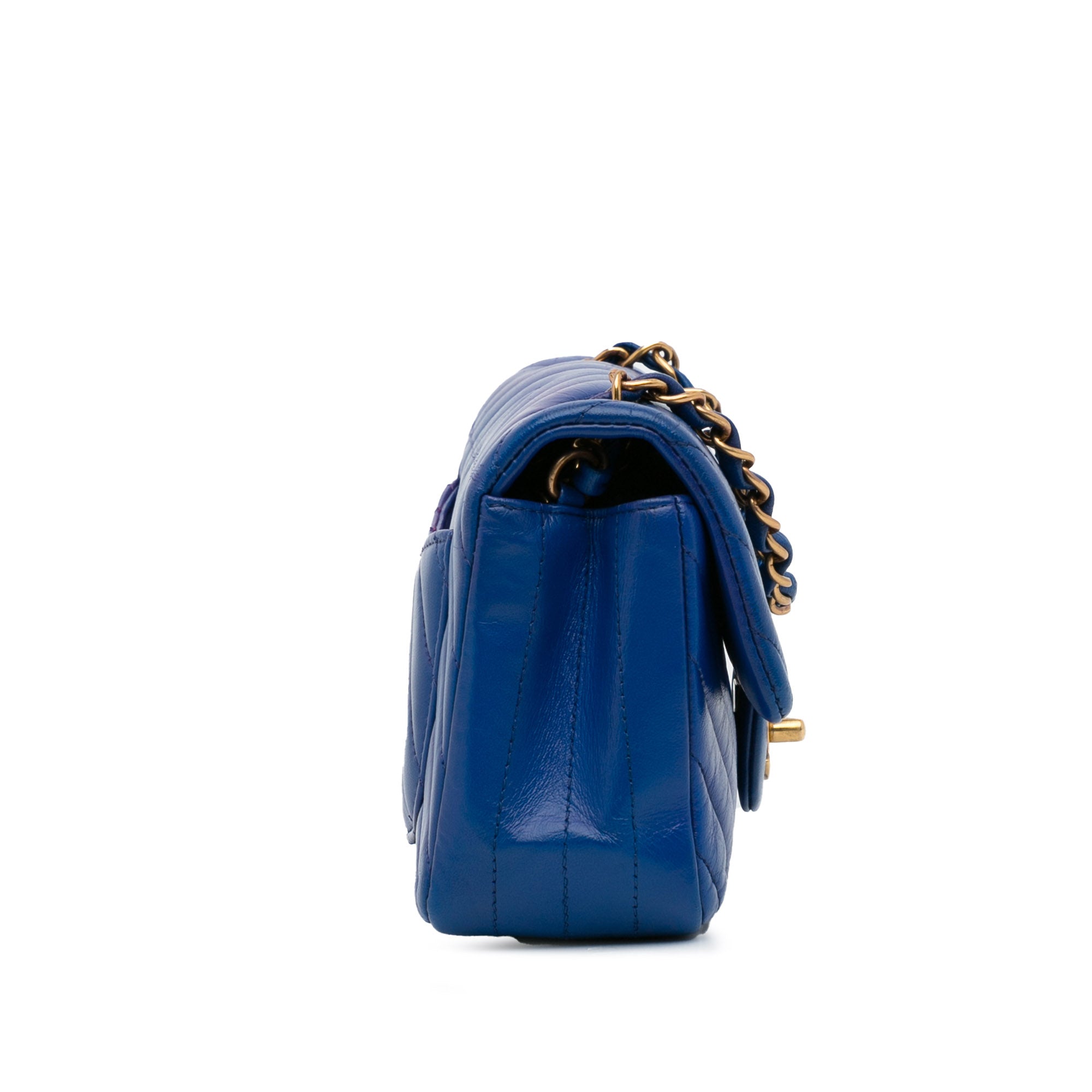 Chanel | Pre-Owned Mini Rectangular Chevron Lambskin Flap | Blue