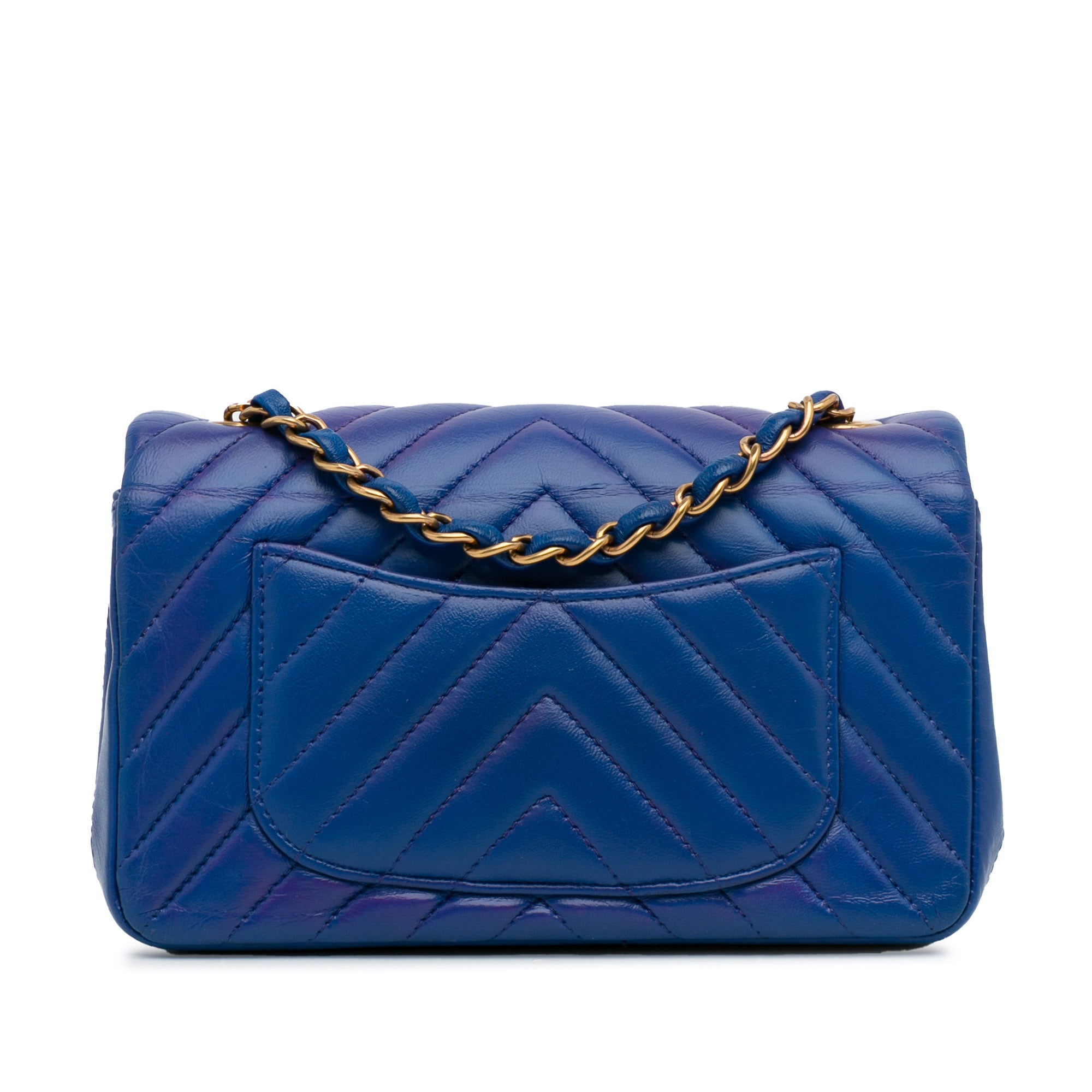Chanel | Pre-Owned Mini Rectangular Chevron Lambskin Flap | Blue