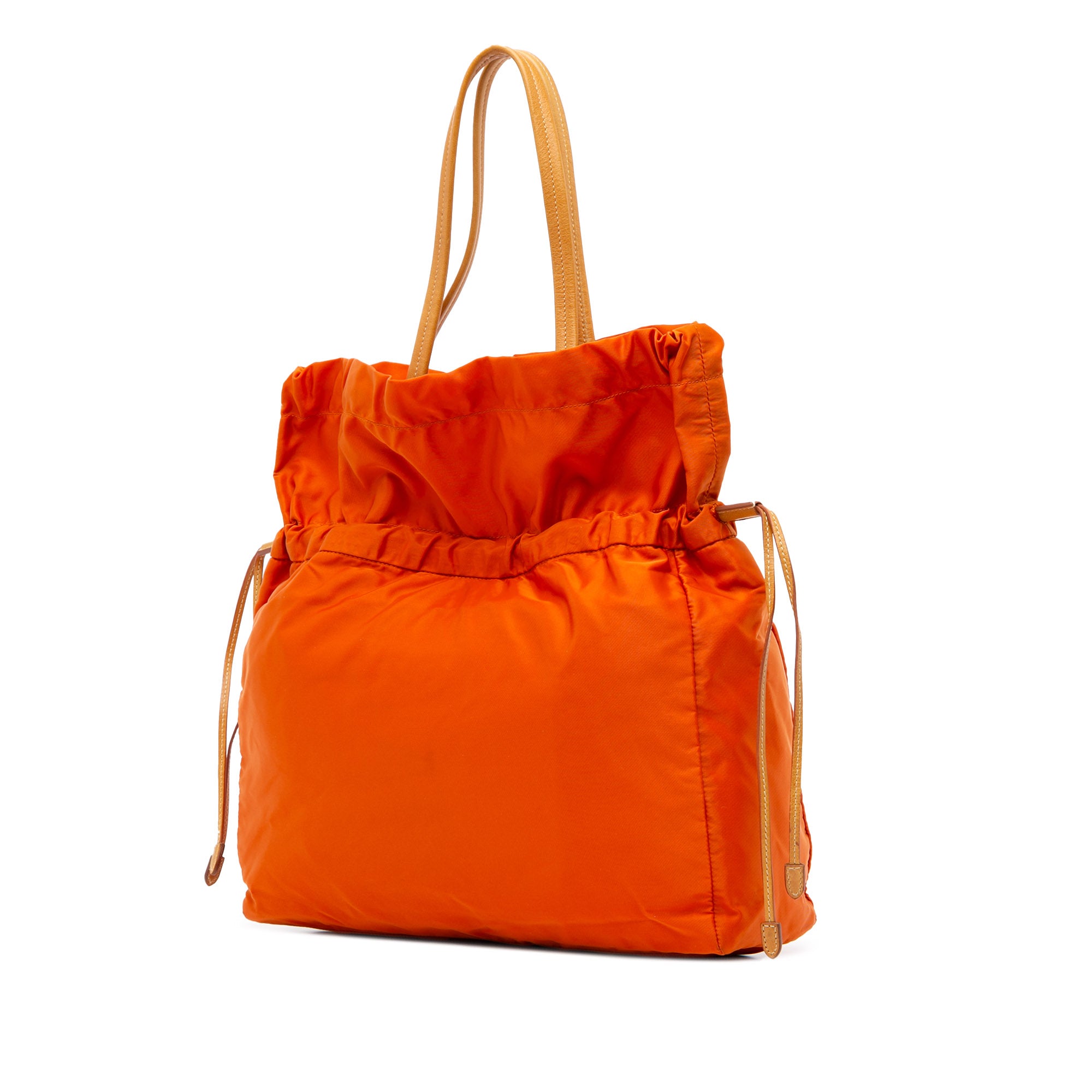 Prada | Pre-Owned Tessuto Logo Drawstring Tote | Orange